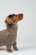 Bild in Galerie-Betrachter laden, Langhaar-Dackel zeigt walnutfarbenen Fleeceoverall – warmer, leichter Winteroverall.
