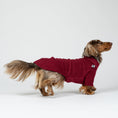 Bild in Galerie-Betrachter laden, Dackel sitzt im bordeauxfarbenen Fleecepullover – komfortabler Pullover für kleine Hunde.