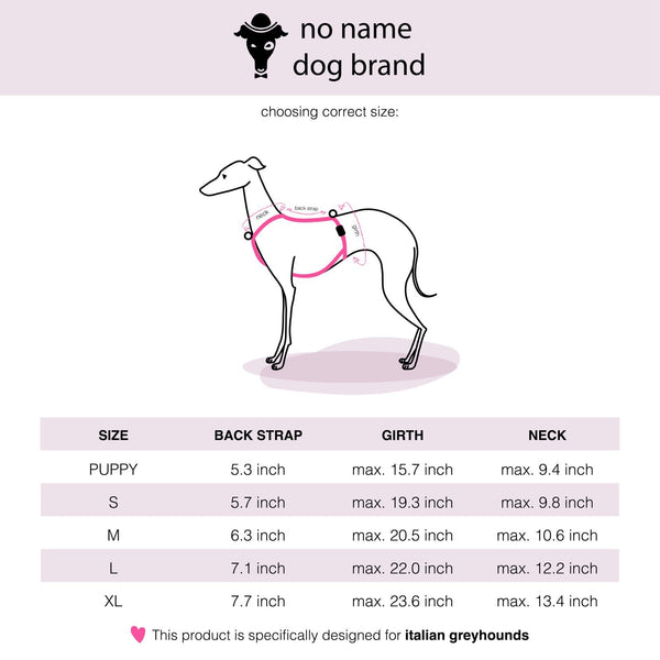 Size chart harness for italian greyhounds