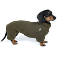 Bild in Galerie-Betrachter laden, Teddy Overall Dackel Dark Olive – Ganzkörperansicht – stilvolle Hundekleidung für Dackel und Windspiele