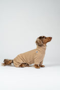 Bild in Galerie-Betrachter laden, Fröhlicher Zwergdackel im camel-farbenen Fleeceoverall – wärmender Einteiler für Spaziergänge.
