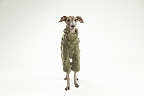 Dunkeloliver Teddy-Overall für Windspiele – rundum warm und bequem