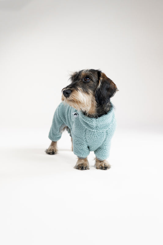 Handgemachter Hundemantel für Dackel – Farbe Mint