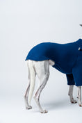 Bild in Galerie-Betrachter laden, Whippet präsentiert körperbetonten Windhund-Pullover aus navyblauem Fleece – Seitenansicht
